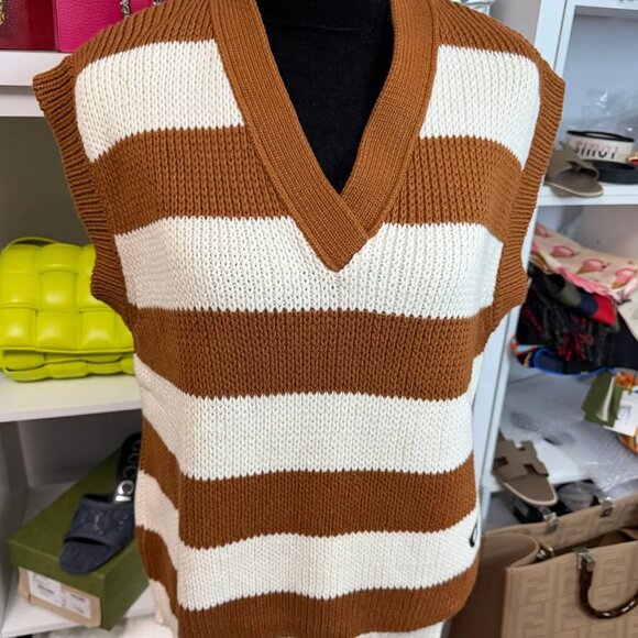 Gucci Stripe Logo Knitted Vest Large Creme & Brown - Picture 1 of 3